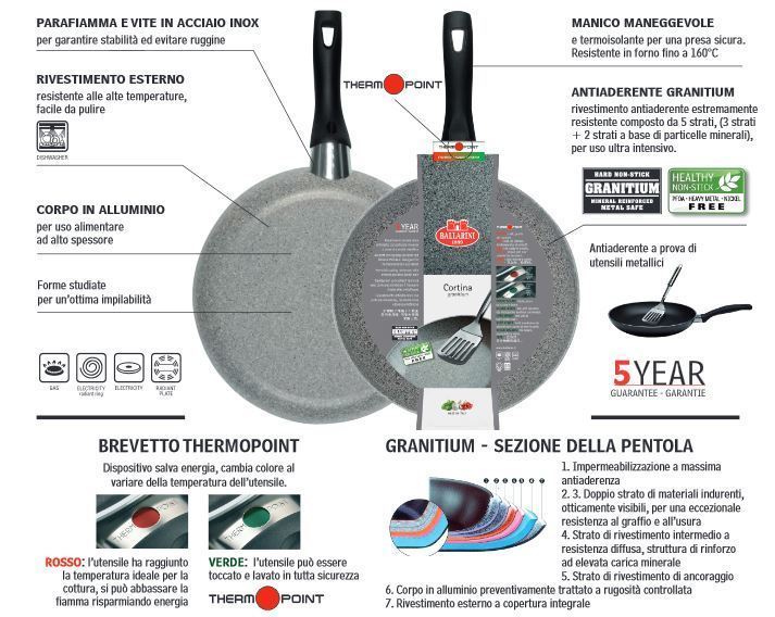 Wok 1 Manico Antiaderente Cortina Granitium Ballarini 28 cm