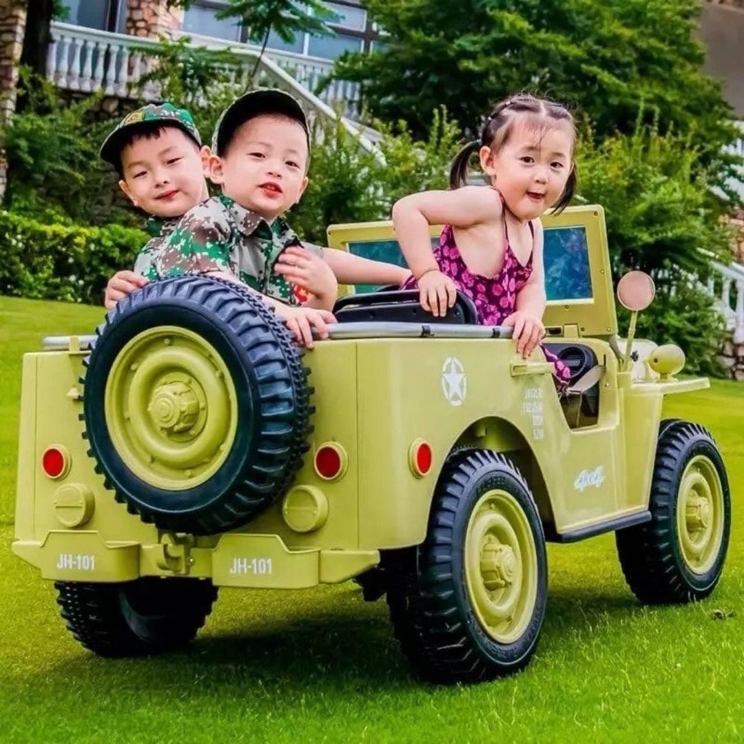 Military Jeep JH101 Electric Car for Children 3 seats 4X4 Extralarge