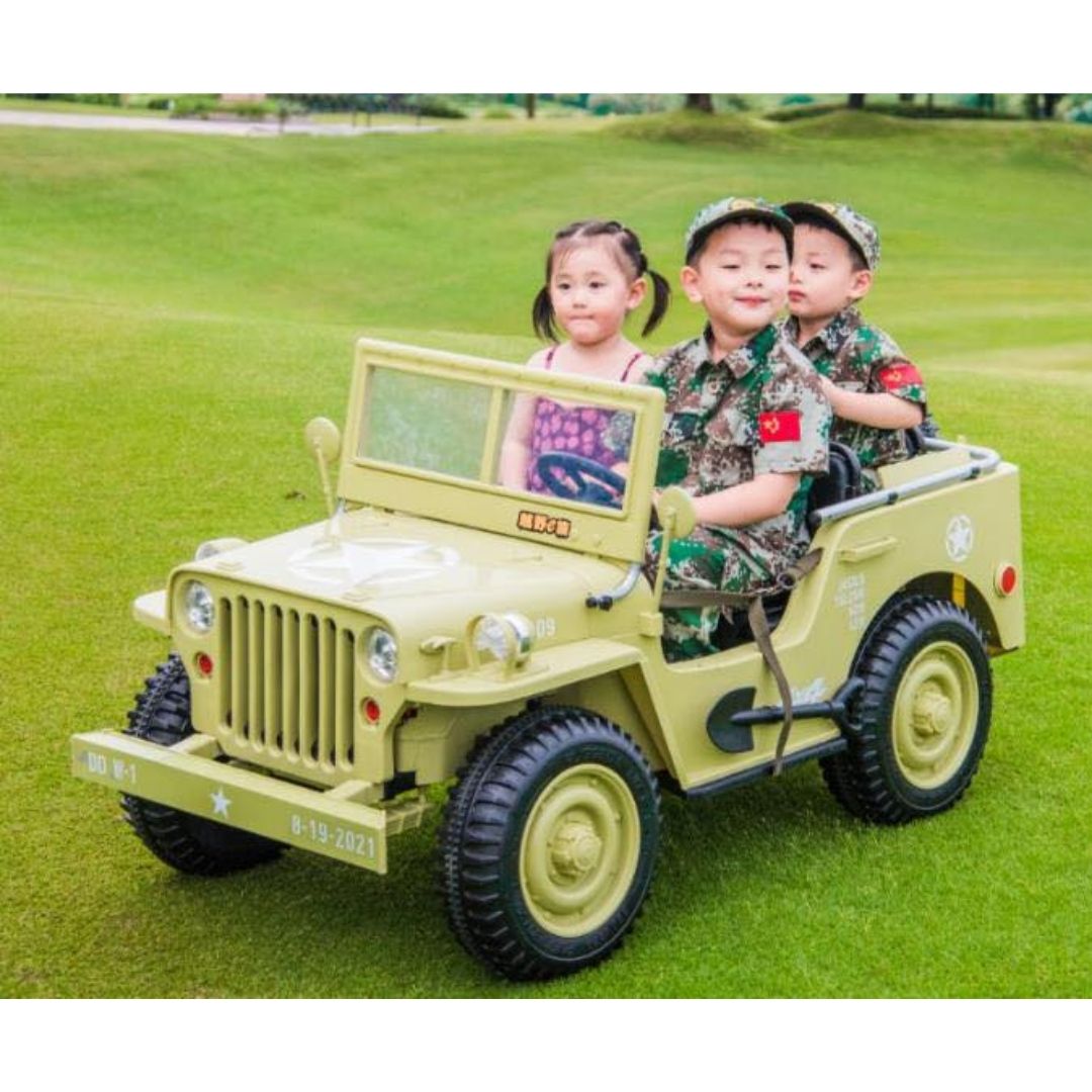Military Jeep JH101 Electric Car for Children 3 seats 4X4 Extralarge