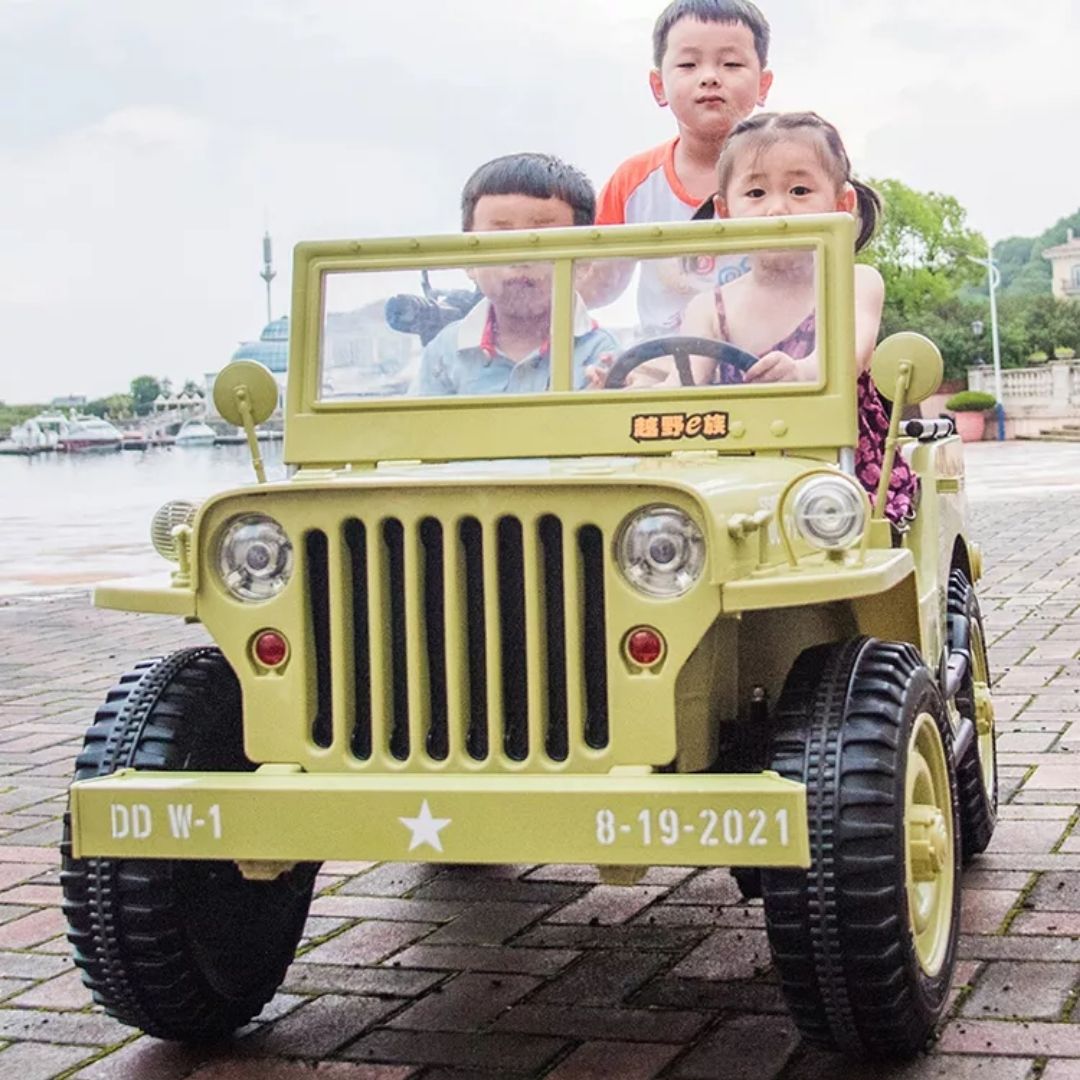 Military Jeep JH101 Electric Car for Children 3 seats 4X4 Extralarge