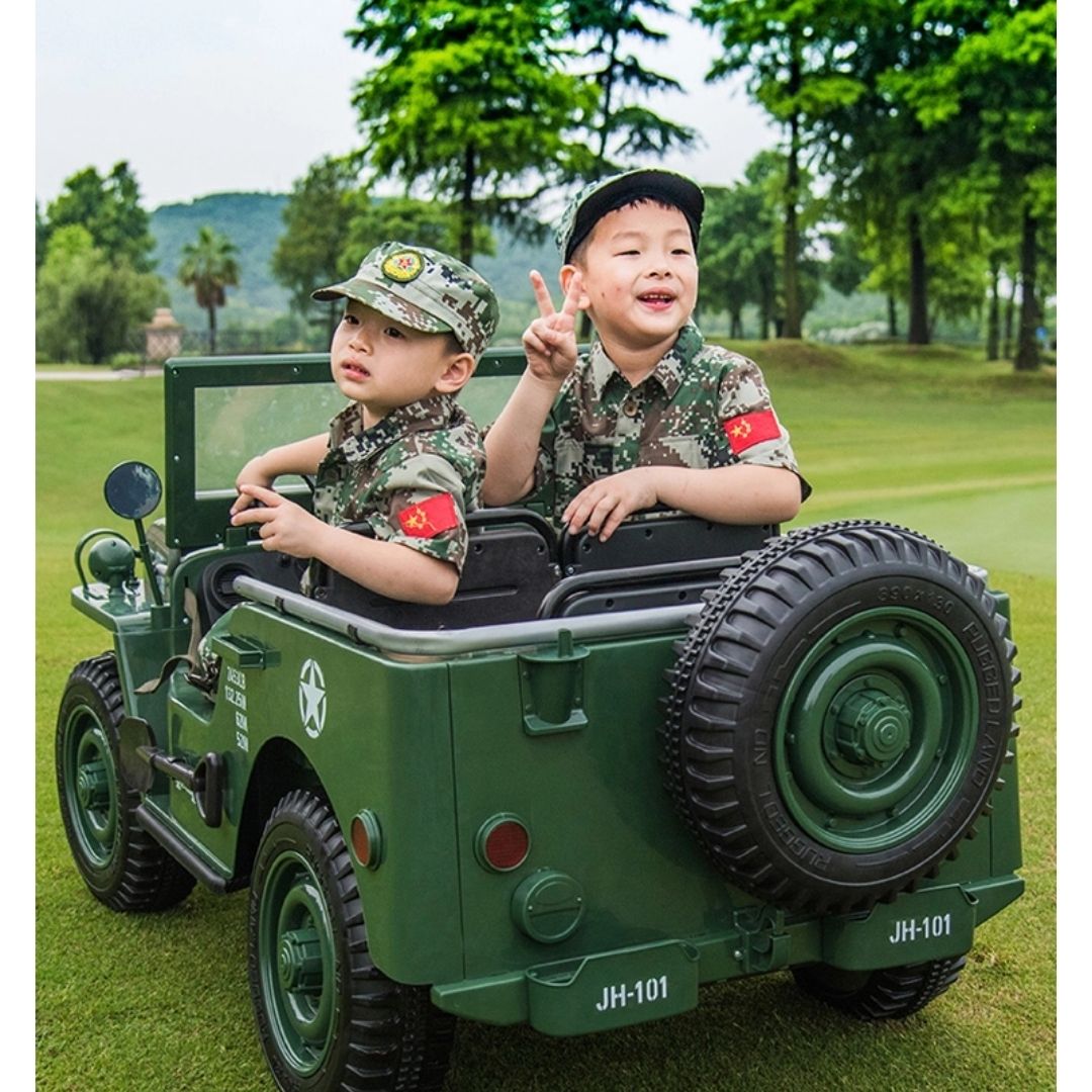 Military Jeep JH101 Electric Car for Children 3 seats 4X4 Extralarge