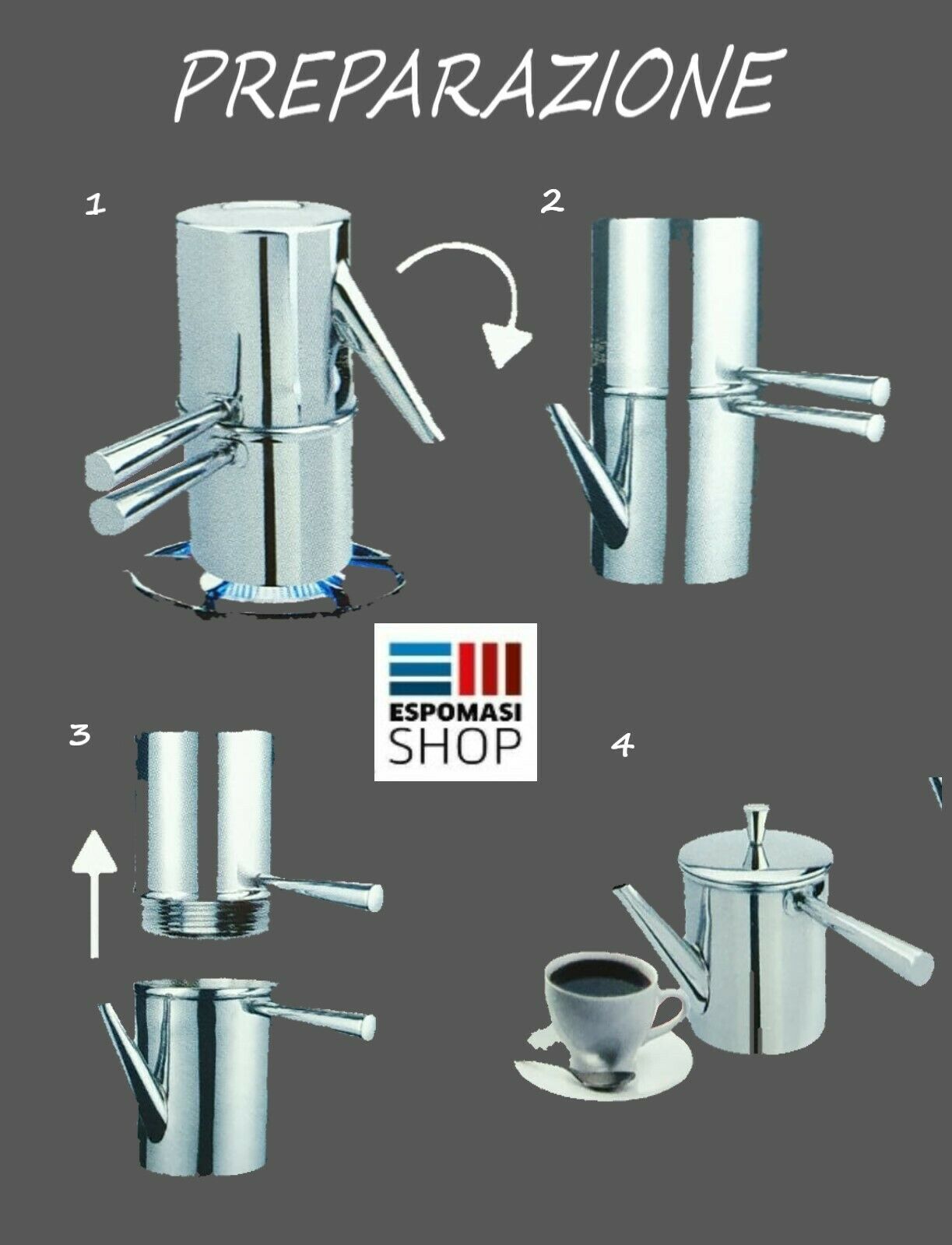 Ilsa Caffettiera Napoletana in Acciaio Inox 18/10 - Cuccumella Tradizionale, Ideale anche per Orzo