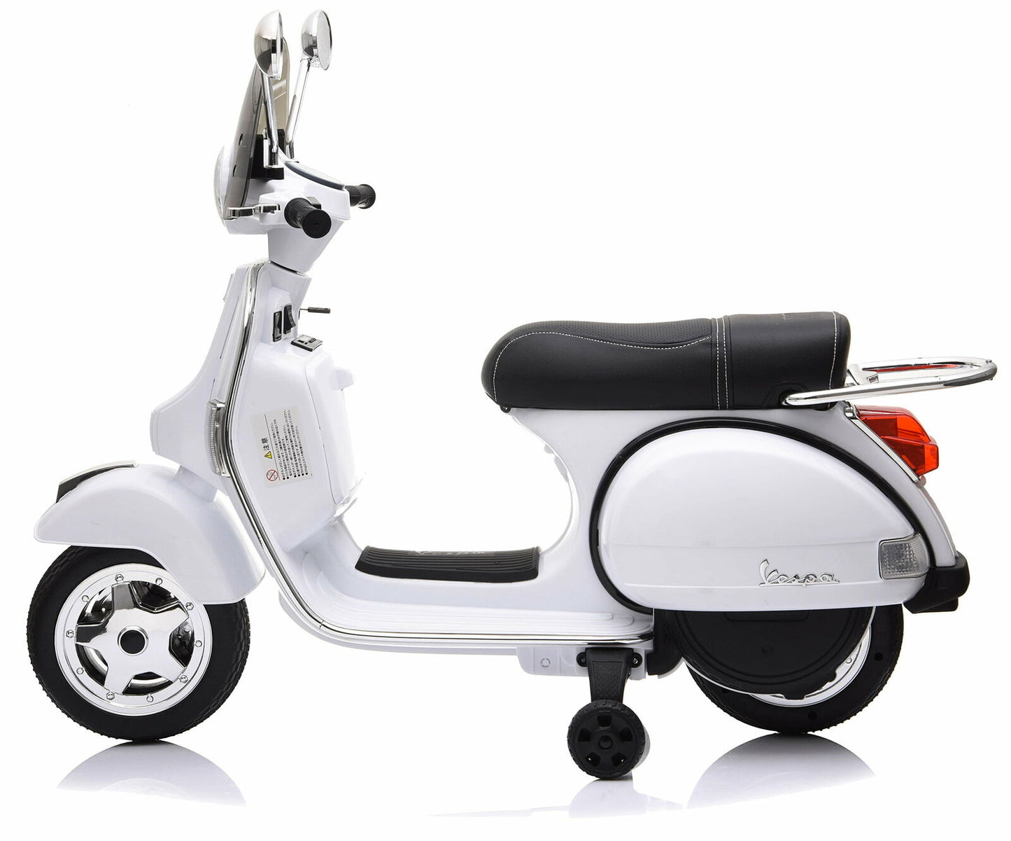 Moto Elettrica per Bambini Vespa PX Piaggio 12v con Rotelle Baule e Parabrezza
