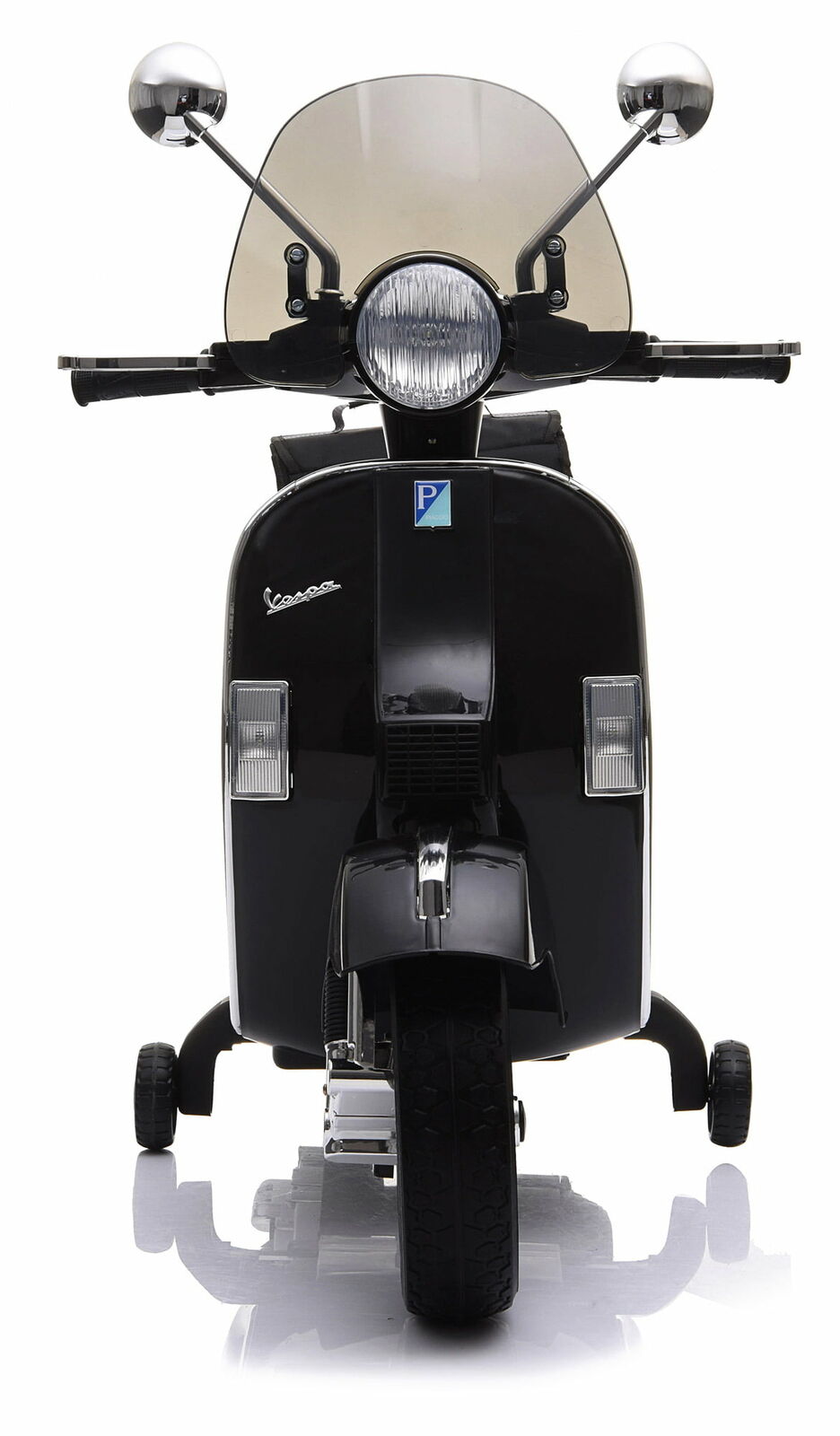 Moto Elettrica per Bambini Vespa PX Piaggio 12v con Rotelle Baule e Parabrezza