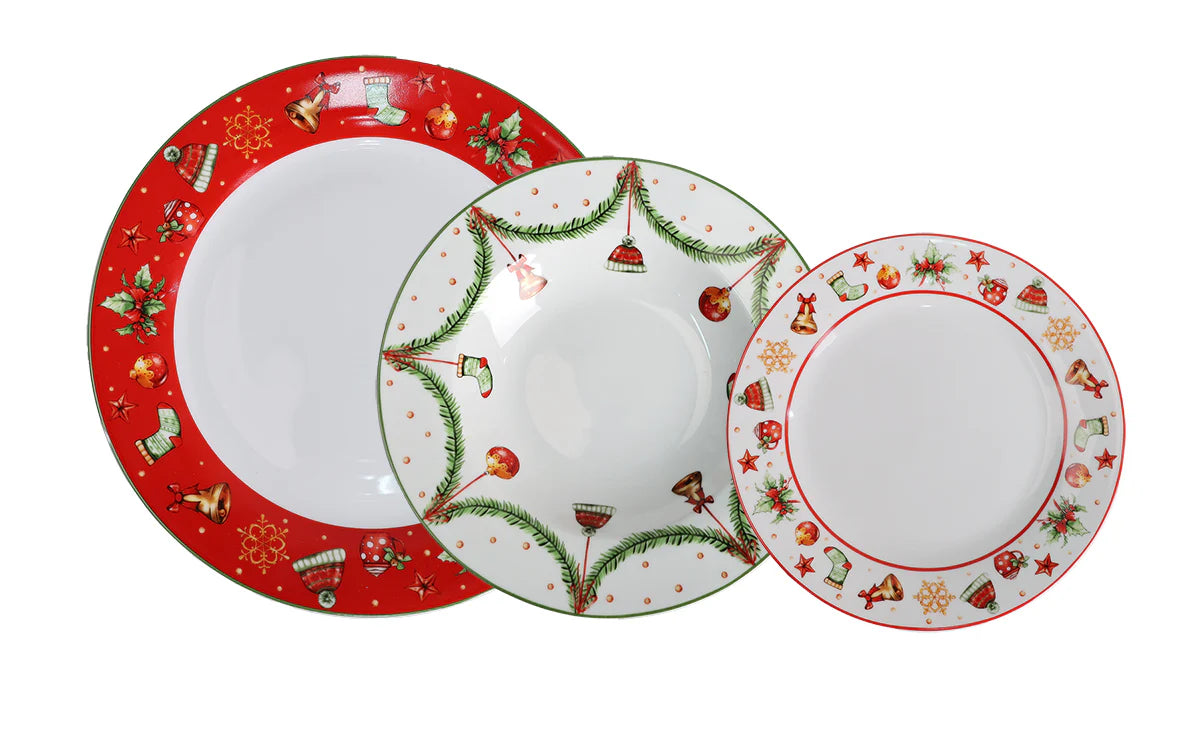 Servizio Piatti Natalizio Joy 18 Pezzi per 6 Persone – Villa Altachiara – Collezione Natalizia in New Bone China
