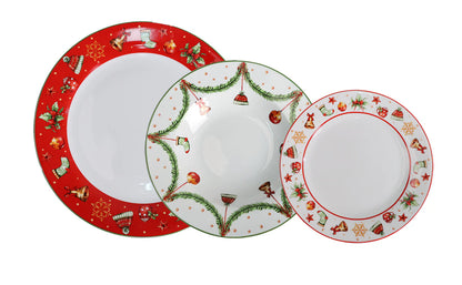Servizio Piatti Natalizio Joy 18 Pezzi per 6 Persone – Villa Altachiara – Collezione Natalizia in New Bone China