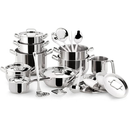 Lagostina Sfiziosa Set of 24 Induction, Gas and Oven Cookware in 18/10 Stainless Steel, Lagoseal Plus Triple Layer Base,