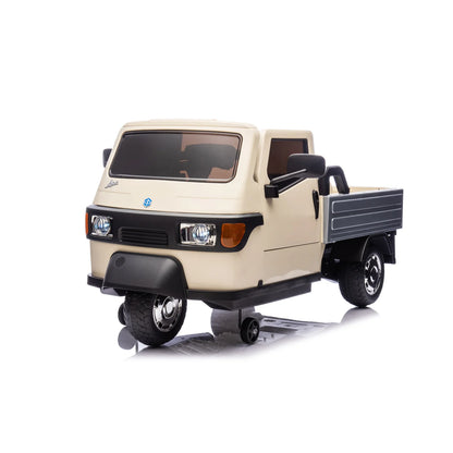 Macchina Elettrica Bambini Piaggio Apecar 12V con Telecomando 2 Motori Luci LED Cassone Posteriore
