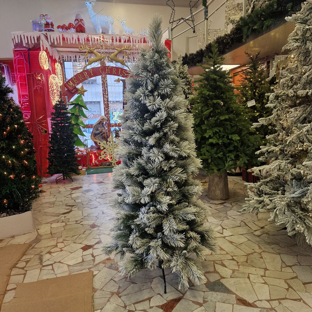 Aprica Slim Innevato Albero di Natale PVC Varie Dimensioni Alta Qualità 180 / 210 / 240 CM Altezza