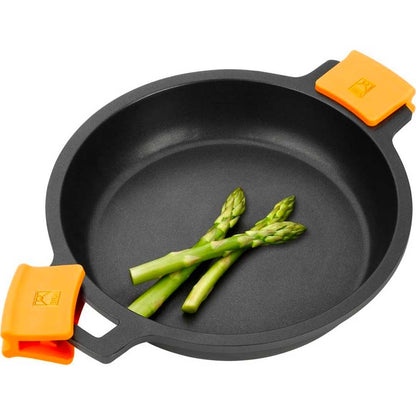 BRA Efficient Low Saucepan, Non-Stick Pan Suitable for All Types of Hobs, Including Induction, Crystal, Orange, 32/36 cm 