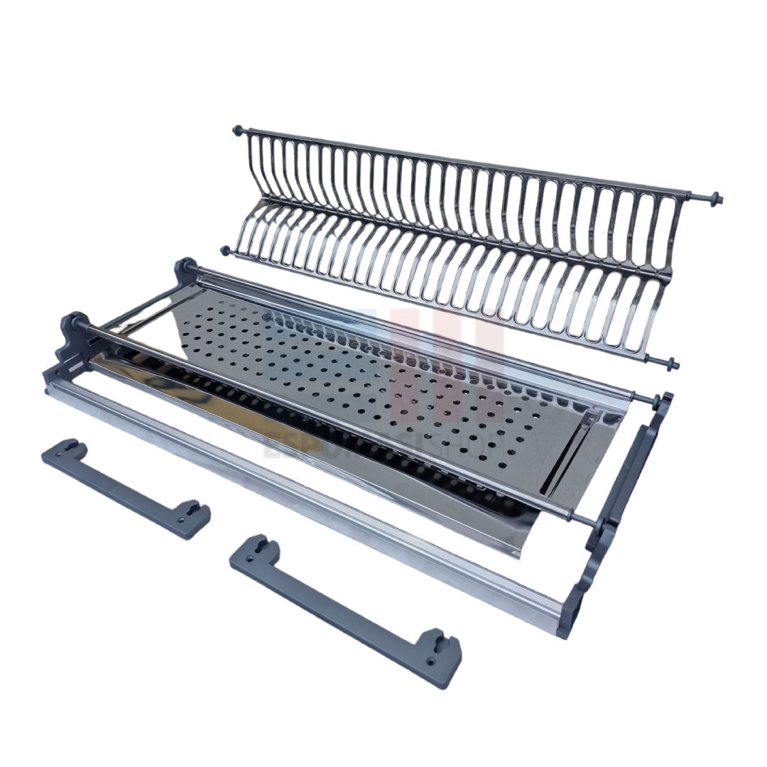 Stainless Steel Dish Rack with Aluminum Frame Width 86-76-56 cm Adjustable Depth