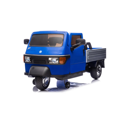 Macchina Elettrica Bambini Piaggio Apecar 12V con Telecomando 2 Motori Luci LED Cassone Posteriore