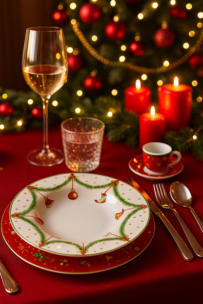 Servizio Piatti Natalizio Joy 18 Pezzi per 6 Persone – Villa Altachiara – Collezione Natalizia in New Bone China