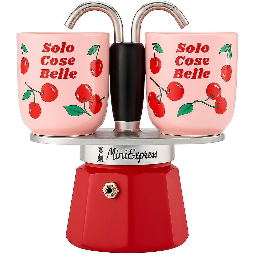 Bialetti Set Mini Moka Express con 2 Tazzine Ciliegie
