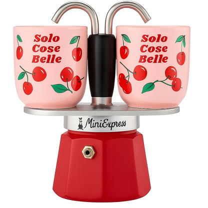 Bialetti Set Mini Moka Express con 2 Tazzine Ciliegie