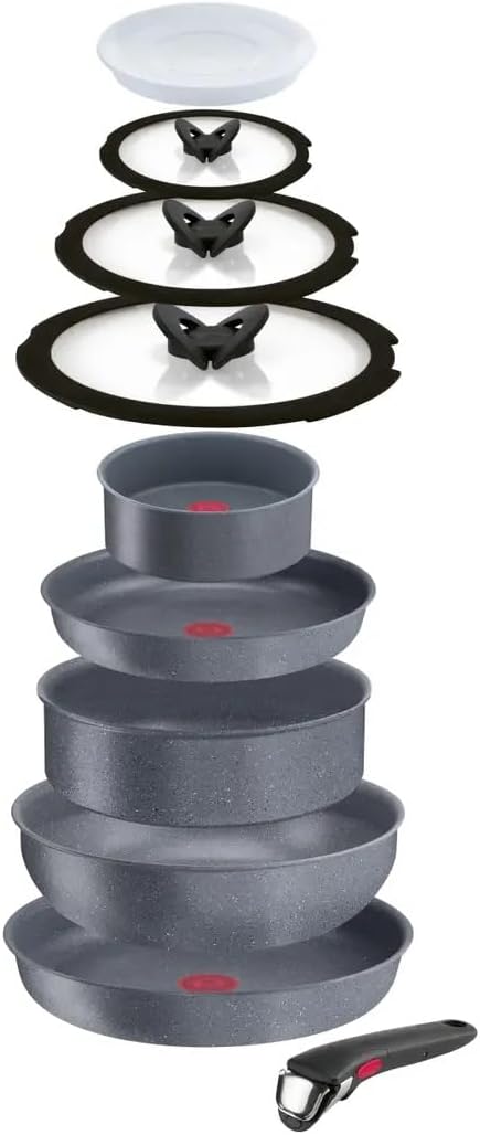 Lagostina Ingenio Mineralis Green Set Pentole Antiaderenti Induzione – Set 13 Pezzi ,Sistema Ingenio con manico removibile: cucini, inforni, conservi e impili in metà spazio