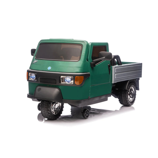Macchina Elettrica Bambini Piaggio Apecar 12V con Telecomando 2 Motori Luci LED Cassone Posteriore