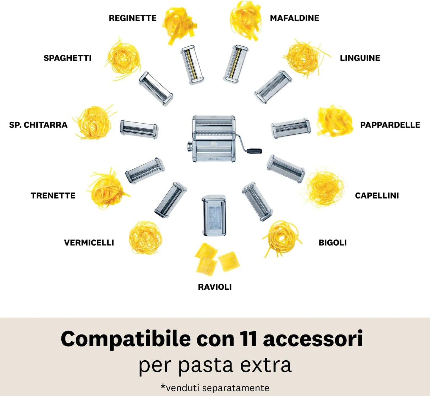 Marcato Macchina per la Pasta Atlas+ – Linea Premium 4 TIPI DI PASTA