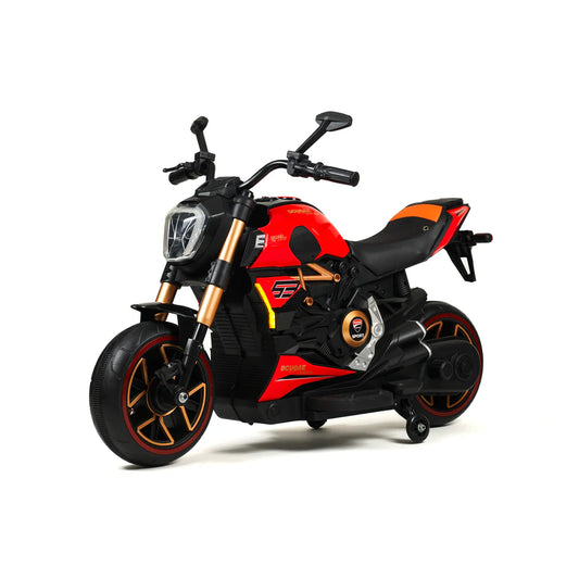 Moto da Corsa Elettrica “RacerX 12V” per Bambini – Luci LED, Suoni e Sedile in Pelle