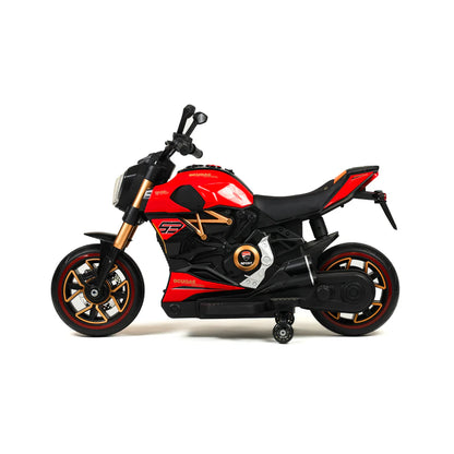 Moto da Corsa Elettrica “RacerX 12V” per Bambini – Luci LED, Suoni e Sedile in Pelle