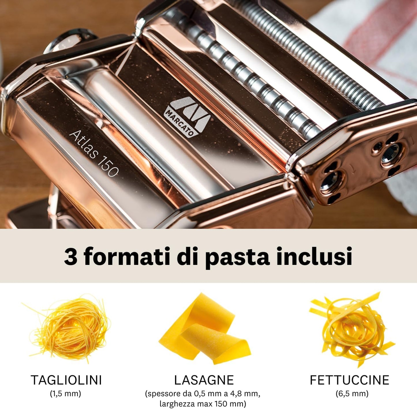 Marcato Macchina per la Pasta Atlas+ – Linea Premium 4 TIPI DI PASTA