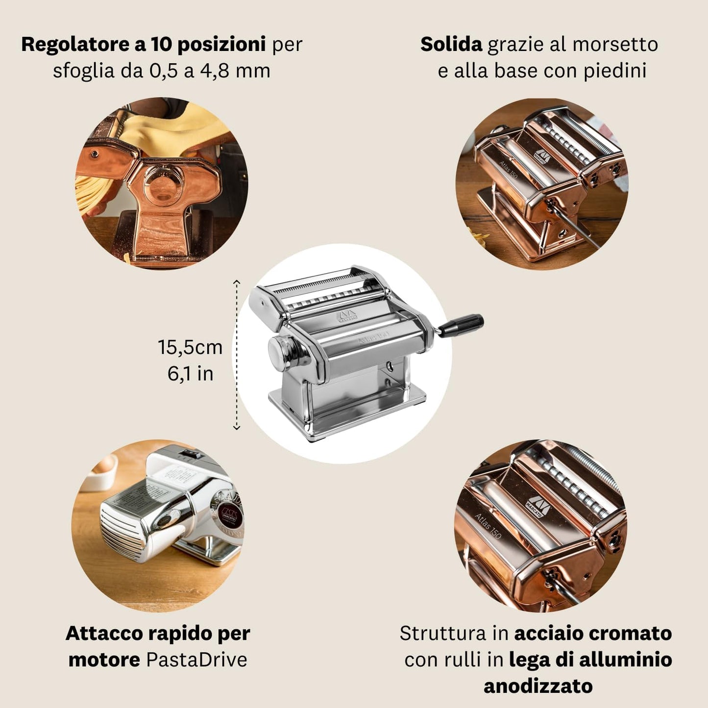 Marcato Macchina per la Pasta Atlas+ – Linea Premium 4 TIPI DI PASTA