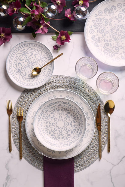Tognana Servizio Tavola Madison Arabesque 18 Pezzi in Porcellana – Set Piatti 6 Persone Grigio e Bianco Adatto a Lavastoviglie e Microonde