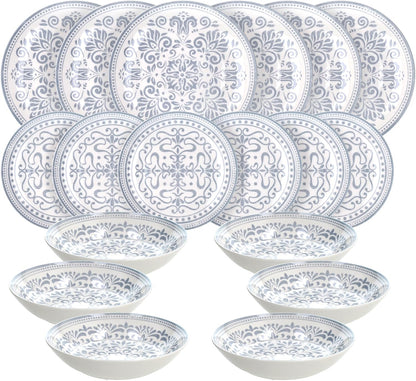 Tognana Servizio Tavola Madison Arabesque 18 Pezzi in Porcellana – Set Piatti 6 Persone Grigio e Bianco Adatto a Lavastoviglie e Microonde