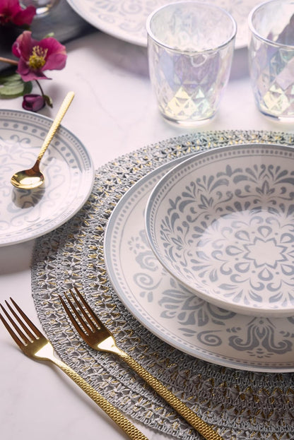 Tognana Servizio Tavola Madison Arabesque 18 Pezzi in Porcellana – Set Piatti 6 Persone Grigio e Bianco Adatto a Lavastoviglie e Microonde
