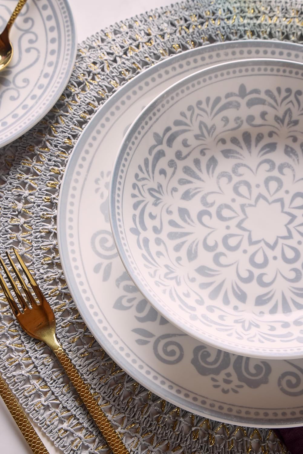 Tognana Servizio Tavola Madison Arabesque 18 Pezzi in Porcellana – Set Piatti 6 Persone Grigio e Bianco Adatto a Lavastoviglie e Microonde
