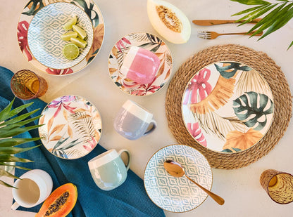 NEW Tognana Servizio Tavola Madison Tropical Rosè 18 Pezzi in Porcellana Multicolor – Set Piatti 6 Persone Tropicale Floreale Adatto a Lavastoviglie e Microonde