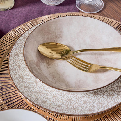 Tognana Servizio Tavola Madison Habana 18 Pezzi in Porcellana – Set Piatti 6 Persone Tortora Beige-Grigio con Decori Geometrici