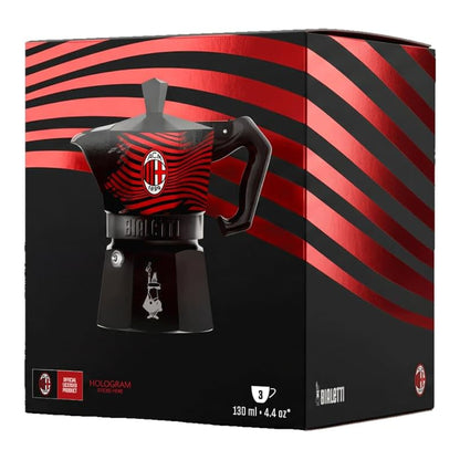 Bialetti Moka Express Milan 3 Tazze – Caffettiera Originale AC Milan Rossonera in Alluminio con Design a Strisce – Edizione Speciale da Collezione, Idea Regalo Tifosi Milan