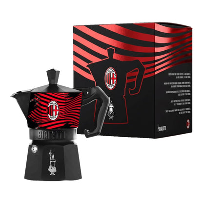 Bialetti Moka Express Milan 3 Tazze – Caffettiera Originale AC Milan Rossonera in Alluminio con Design a Strisce – Edizione Speciale da Collezione, Idea Regalo Tifosi Milan