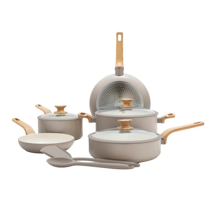 GreenPan Rio Essence Set Pentole 10 Pezzi Antiaderente Ceramica Thermolon™ Senza PFAS Induzione con Manici Effetto Legno e Coperchi in Vetro con Bordo Siliconato