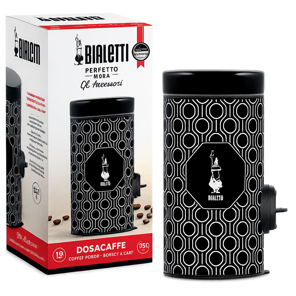 Bialetti Dosacaffè per Moka – Dosatore Caffè Macinato con Contenitore Salvafreschezza Nero e Bianco 1-9 Tazze