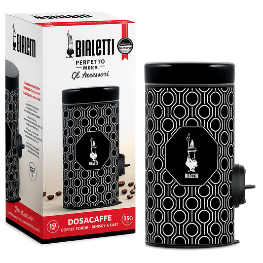 Bialetti Dosacaffè per Moka – Dosatore Caffè Macinato con Contenitore Salvafreschezza Nero e Bianco 1-9 Tazze