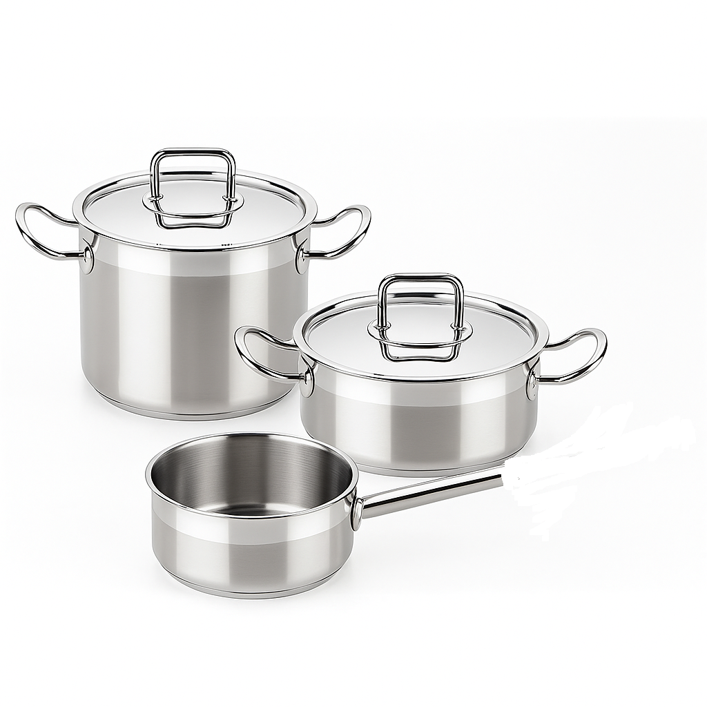 Batteria di Pentole Professionale Pintinox 18/10 BRA – Set 1/2 Persone – Triplo Fondo – Adatta anche a Induzione