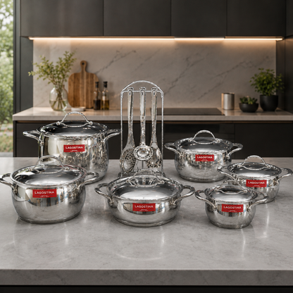 Batteria Lagostina Orchestra 19 Pezzi – Inox 18/10 – Triplo Fondo – Spessore 3 mm – Made in Italy