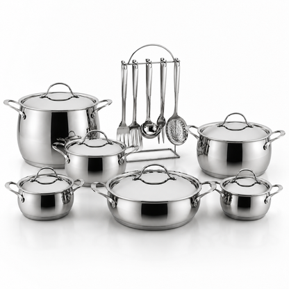 Batteria Lagostina Orchestra 19 Pezzi – Inox 18/10 – Triplo Fondo – Spessore 3 mm – Made in Italy