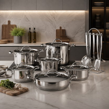 Batteria Lagostina Accademia Lagofusion 19 Pezzi – Inox 18/10 – Fondo Lagofusion® – Made in Italy