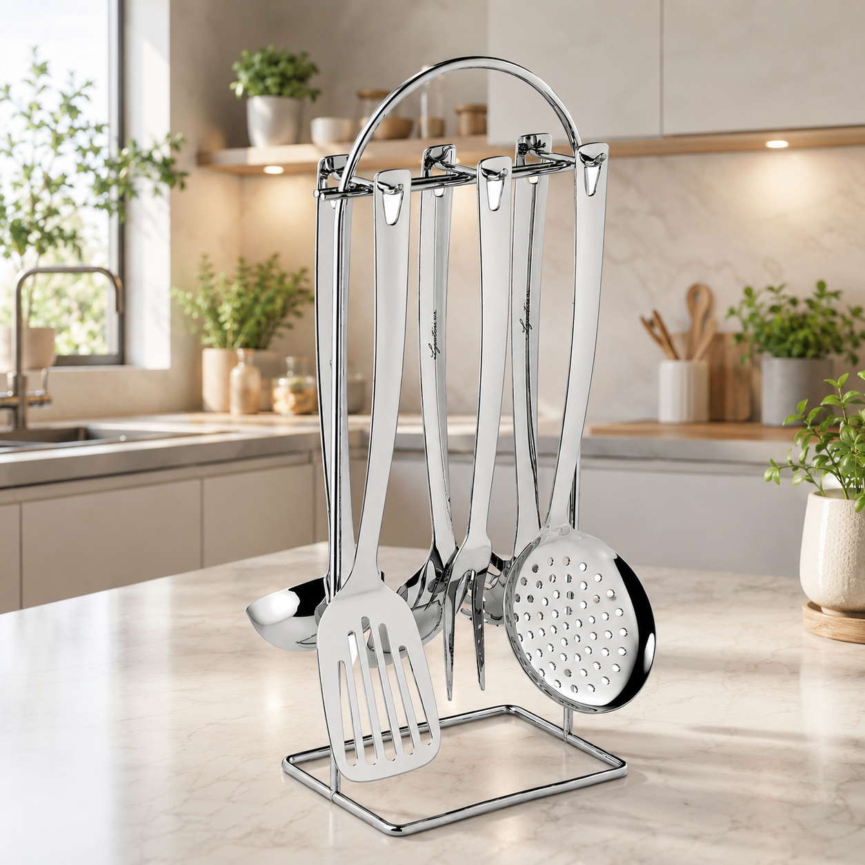 Lagostina Grancucina Set Mestoli con Porta Utensili – 7 Accessori in Acciaio Inox 18/10