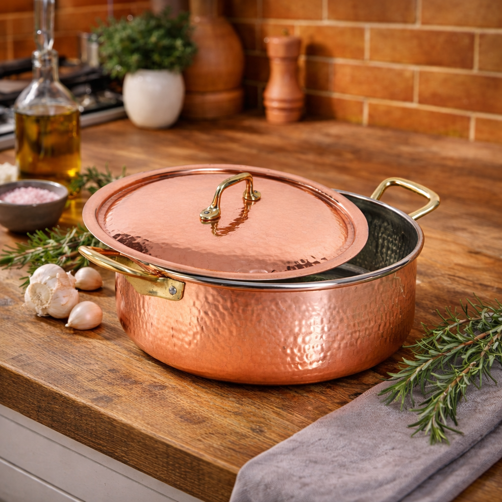 Copper Saucepan 2 Handles Professional Tinned MADE IN ITALY