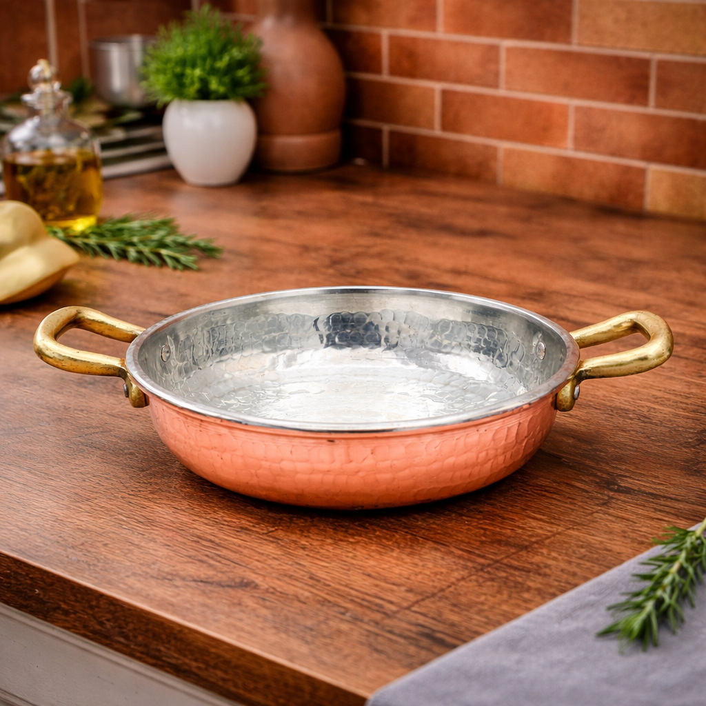 Copper Frying Pan 2 Handles Professional Tinned Saucepan