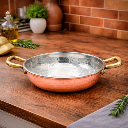 Copper Frying Pan 2 Handles Professional Tinned Saucepan