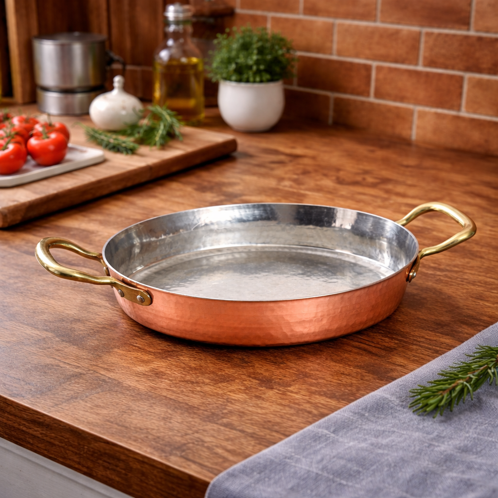 Flared Copper Oval Frying Pan 2 Handles