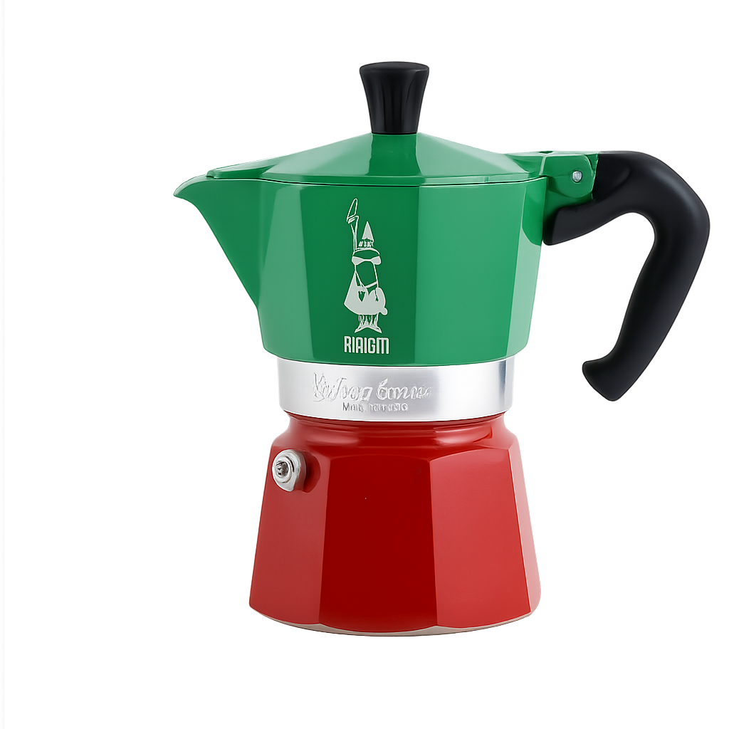 Bialetti Caffettiera Moka Express Tricolore 3 Tazze Originale Made In Italy Manico Anti Scottatura
