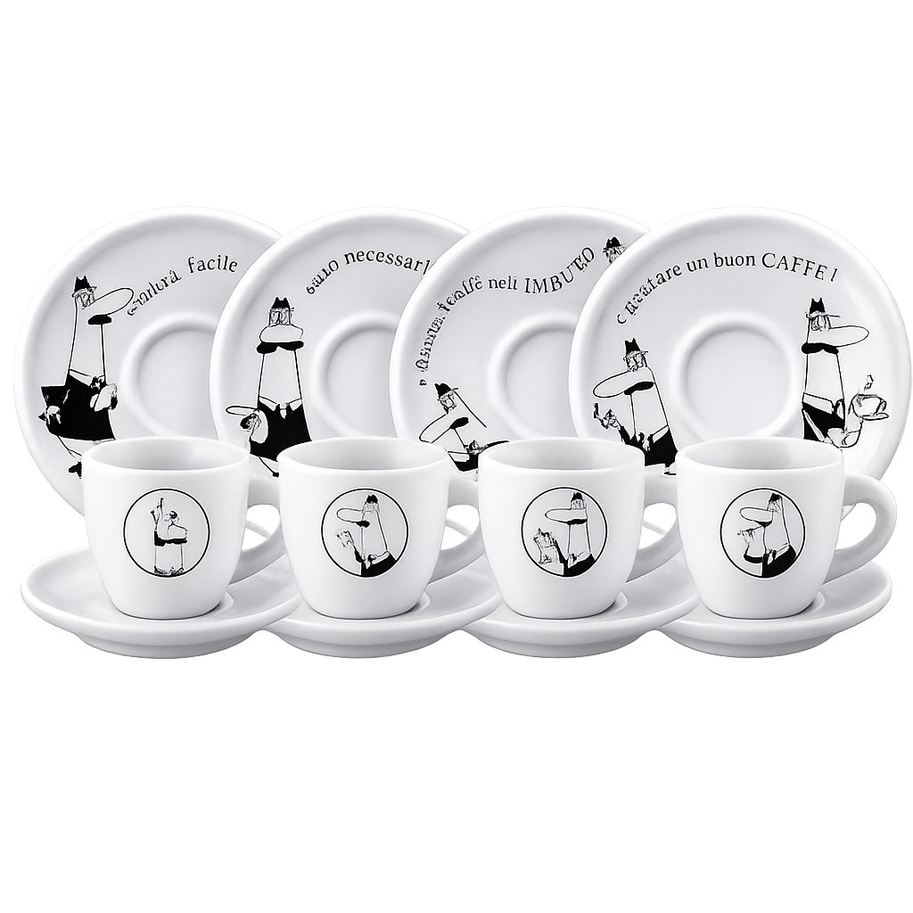 Bialetti Set 4 Tazzine Moka Carosello con Piattini – Tazzine Espresso Bar in Porcellana Decorata Lavabili Lavastoviglie Idea Regalo