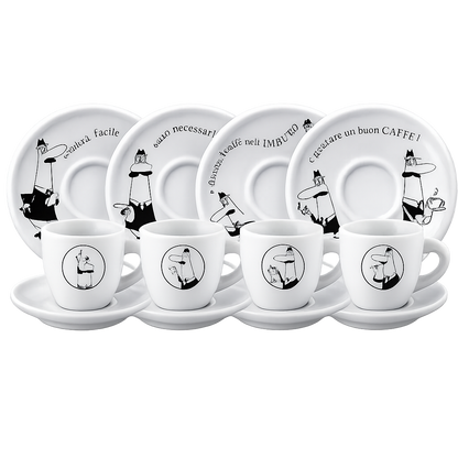 Bialetti Set 4 Tazzine Moka Carosello con Piattini – Tazzine Espresso Bar in Porcellana Decorata Lavabili Lavastoviglie Idea Regalo
