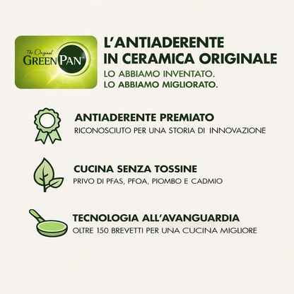 GreenPan Rio Essence Set Pentole 10 Pezzi Antiaderente Ceramica Thermolon™ Senza PFAS Induzione con Manici Effetto Legno e Coperchi in Vetro con Bordo Siliconato